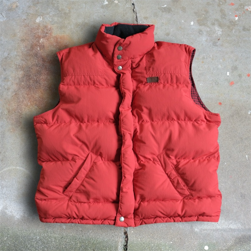 Vintage Polo Ralph Lauren Down Puffer Vest Men’s L Red Plaid Flannel Lined Zip